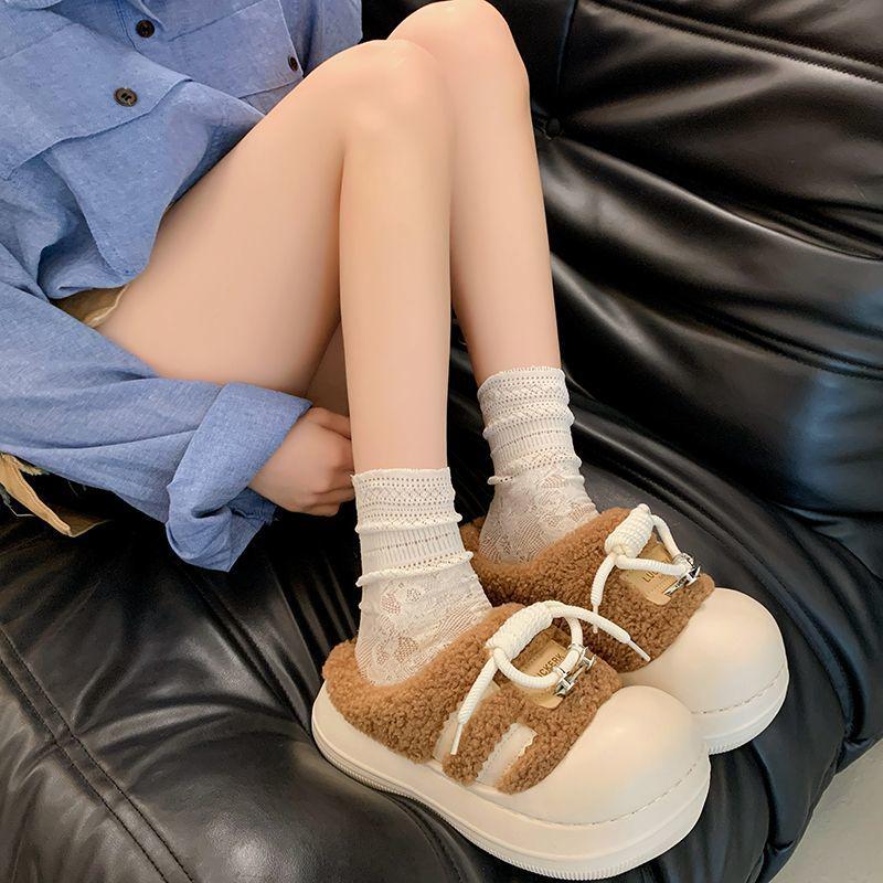 Women's High-Value Thick-Soled Cotton Slippers: Warm, Non-Slip, Fluffy, Height-Boosting for Autumn/Winter