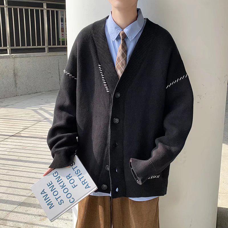 

Men s Trendy Japanese Style Retro Knit Cardigan - Autumn/Winter Fashionable Loose Fit Sweater 2XL чёрный
