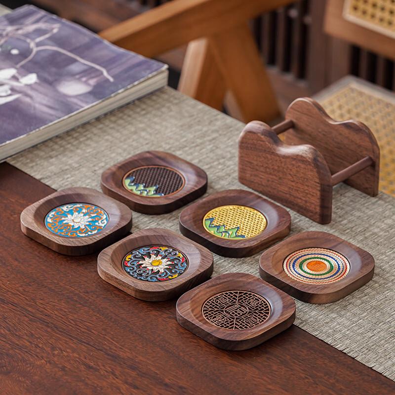 

Changbaosen Walnut Square Round Tea Coasters (Set of 6)