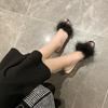 Damenschuhe Federdesign Flauschige Hausschuhe Offene Zehenpartie Hohe Absätze Hausschuhe Sandalen mit Hohem Absatz Mode High Heels Slides Zapatos Mujer