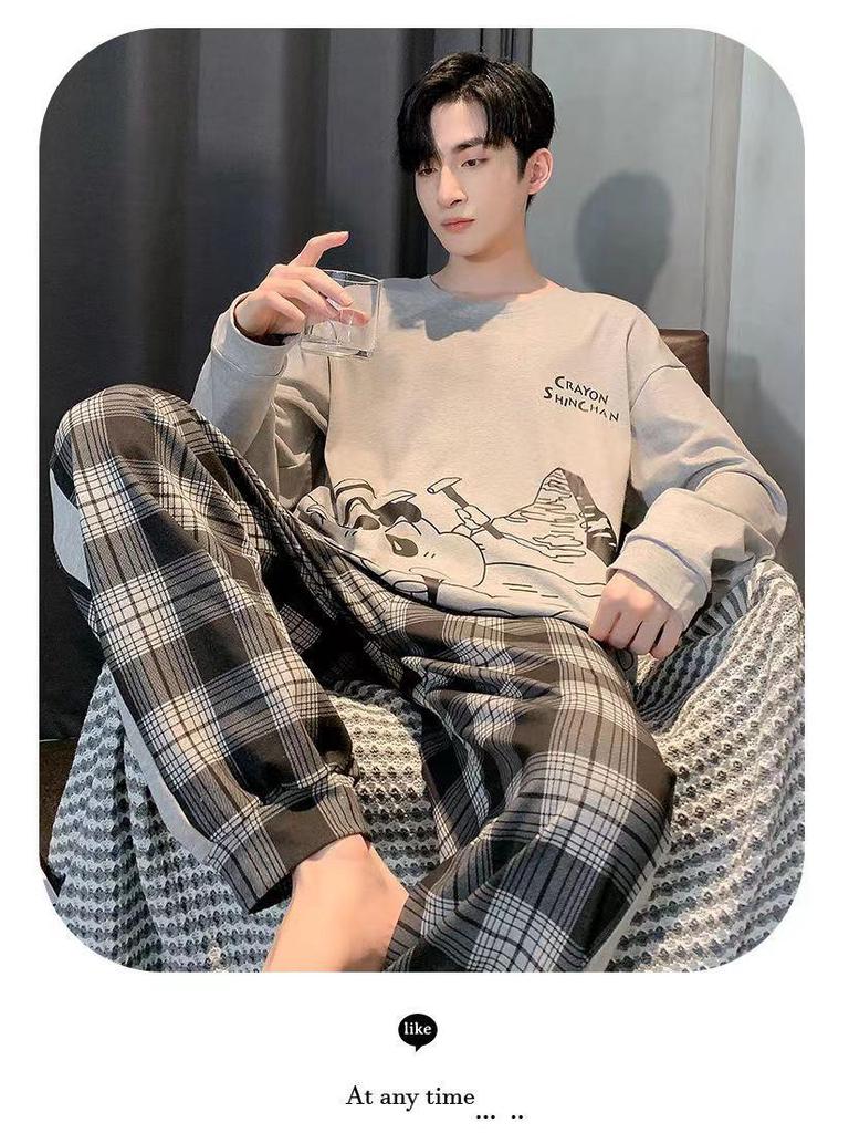 Herren Langarm Pyjama Set, Frühling/Herbst Freizeitstil, Draußen tragbar