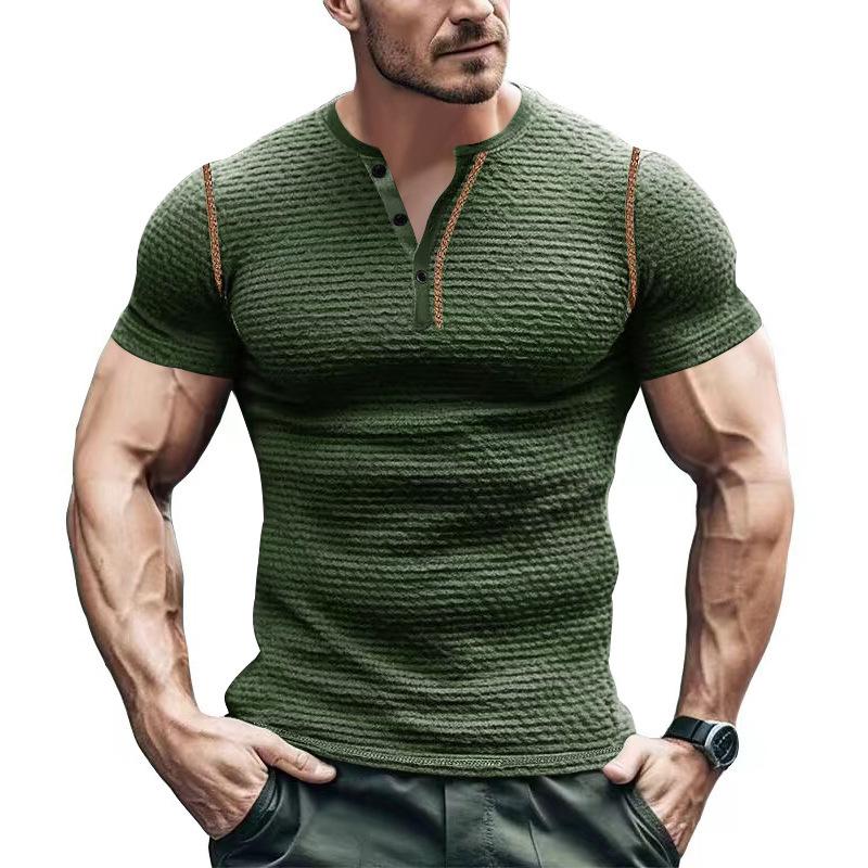 Summer Sports Fitness Slim Fit Breathable Men's Short Sleeve T-Shirt European and American Men's Muscle Henry Shirt Men's T-Shirt