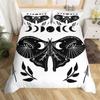 Death Moth Duvet Cover Set Queen Size Gothic Skull Boho Comforter Cover Black And White Skeleton Decorative Soft Bedding Set