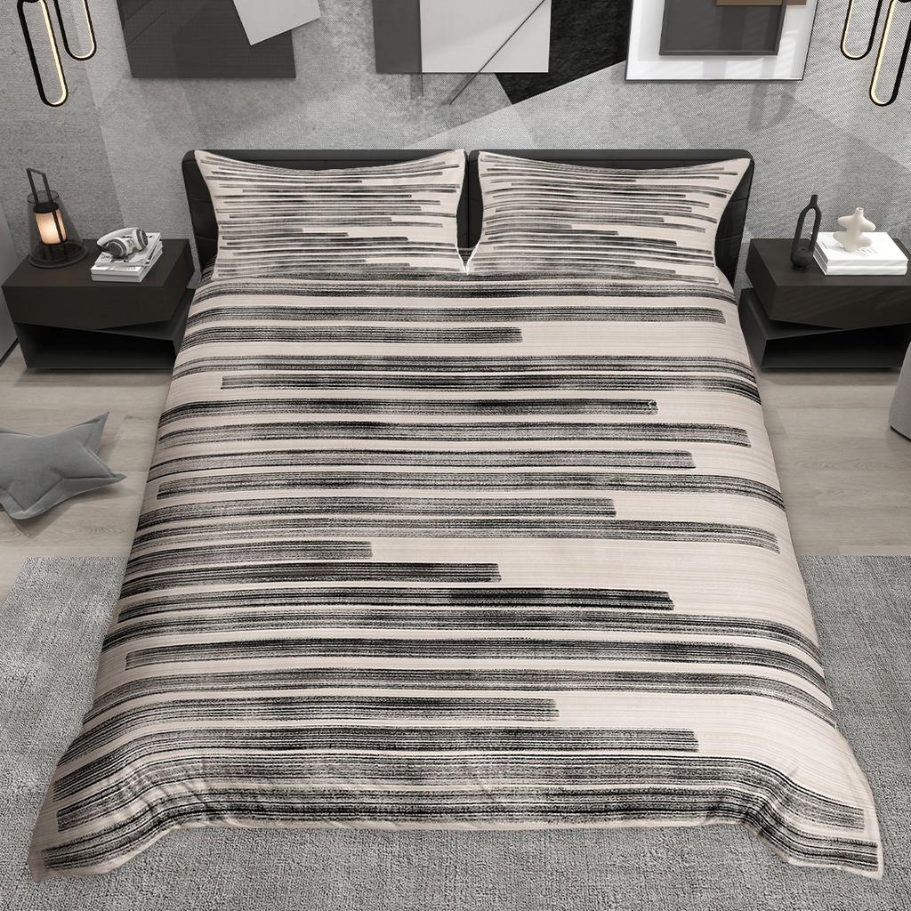 Homewish Zestaw poszewki na kołdrę w stylu vintage z geometrycznym paskiem, Zestaw pościeli z motywem grunge, Zestaw poszewki na kołdrę w stylu retro lodge cabin