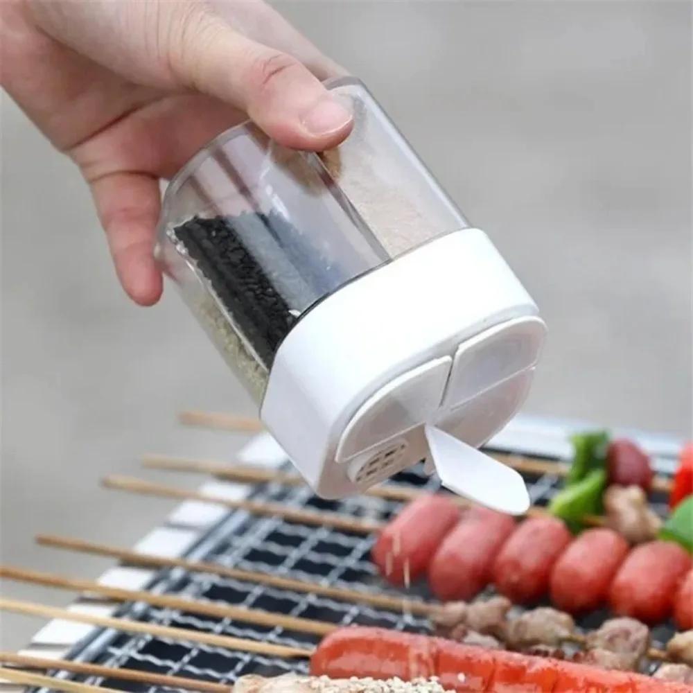 4 - In - 1 Camping Seasoning Jar Transparent Plastic Compact 4 Compartment Spice Dispenser Portable for Outdoor BBQ Enthusiasts