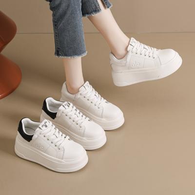 European Thick-soled Women's Soft Leather Autumn New Thin and Light Casual Lace-up Muffin Casual Board Shoes