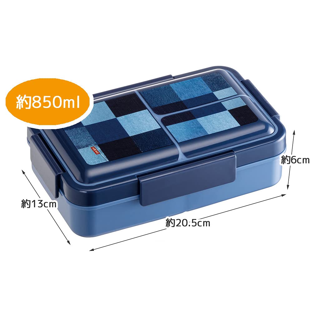 Skater Men's Lunch Box, Leak-Proof, Fluffy Packing, Single Layer, Large Capacity 850ml, Integrated Gasket, 4-Point Lock, Denim PALT9AG-A