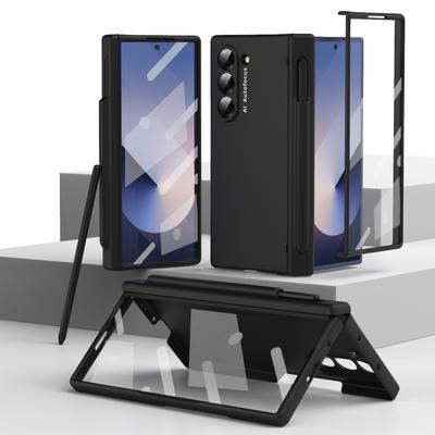 Matte Folding Case for Samsung Galaxy Z Fold 6 5 4 3 Case Skin Friendly Hinge Optional Pen Slot with Tempered Film Shockproof Cover