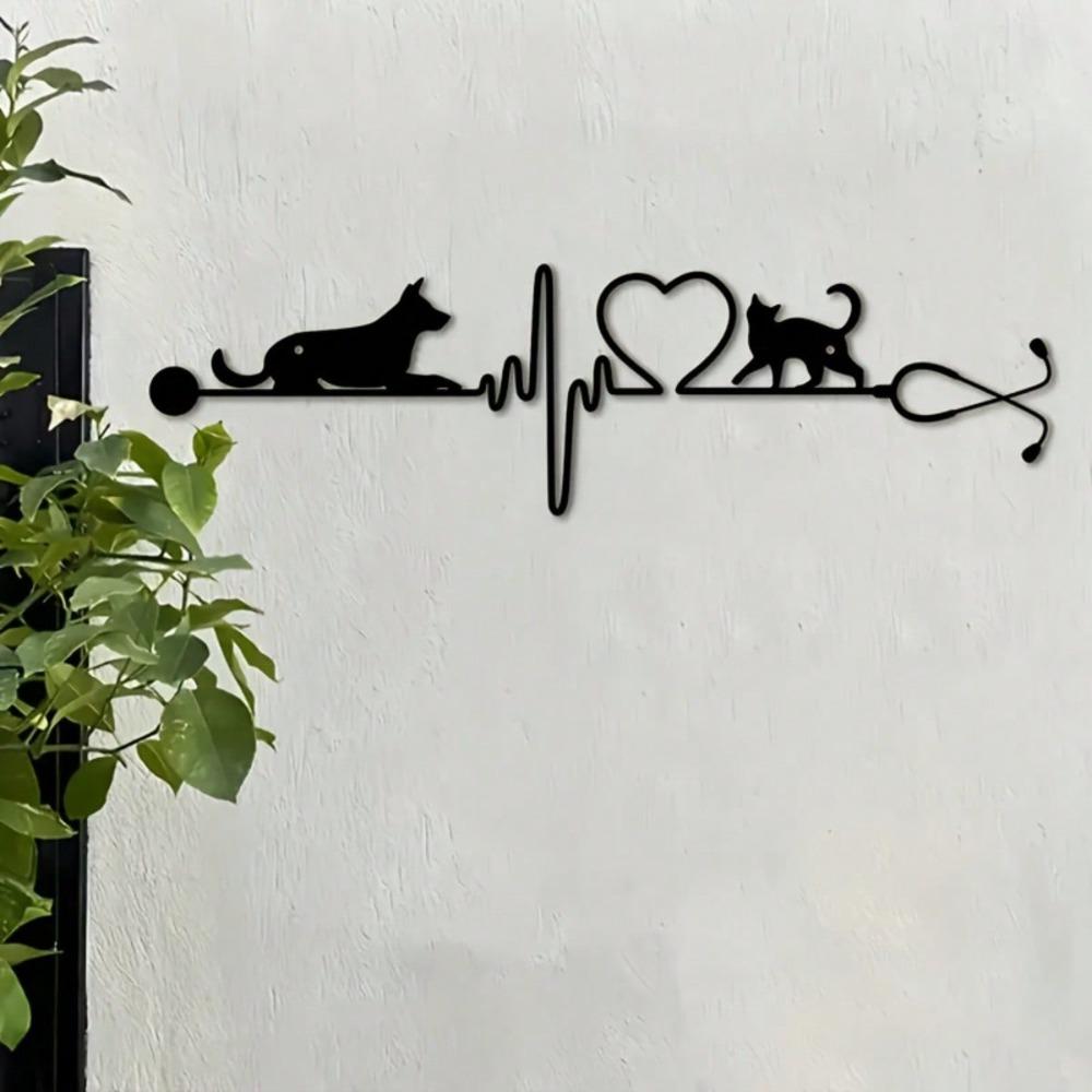 Veterinary Heartbeat Dog Cat Metal Wall Art Rustic Home Decor Outdoor Garden Gift