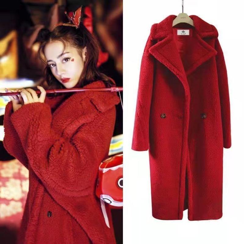 2 New autumn and winter Iceland imitation cashmere long coat teddy bear imitation fur coat women's black peach powder