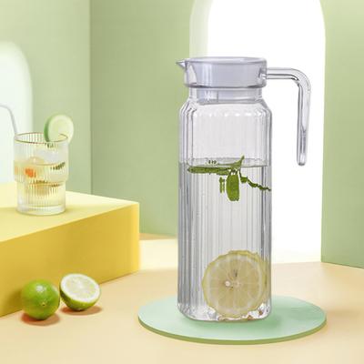 2Pcs Fridge Glass Water Jug with Lid Food Grade Spill-Free Spout Design Transparent Coffee Milk Juice Pitcher