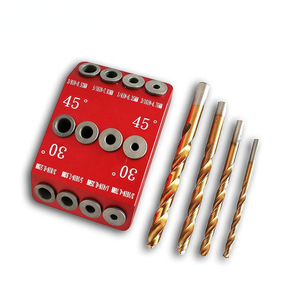 

30 °/45 °/90 ° Многоугловой позиционер для сверления Алюминиевый сплав Деревянная доска Сверлильный станок Бытовой DIY Деревообрабатывающий инструмент Red Set