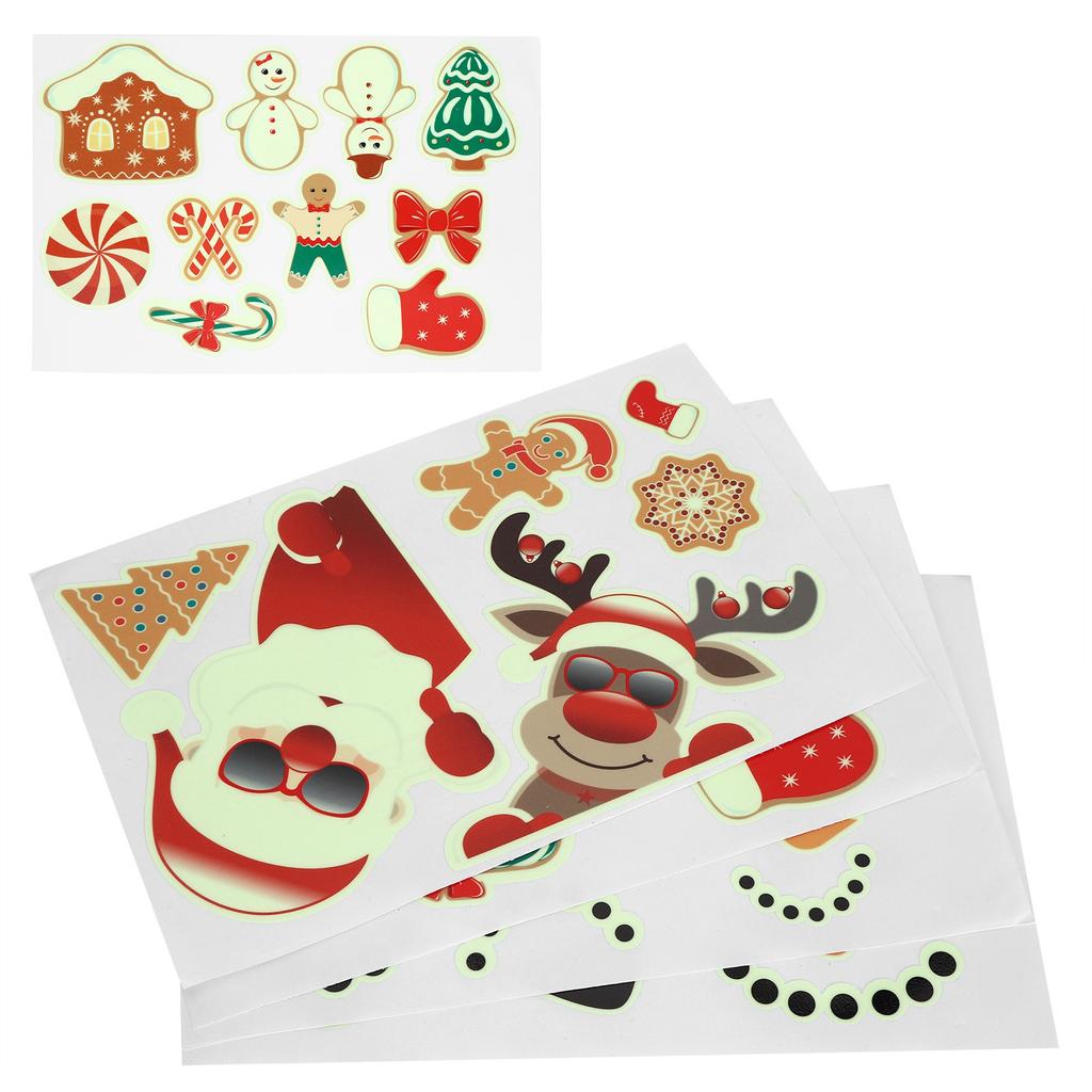 4 SZT. DIY Świecące Naklejki Dekoracyjne ze Wzorem Świętego Mikołaja, Bałwana, Łosia na Ścianę, Drzwi, Dekoracje Świąteczne