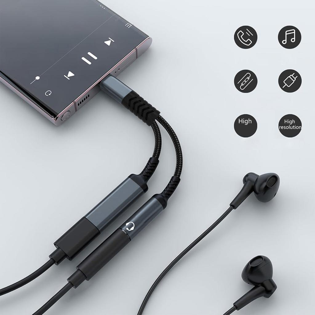 Universal USB C 3.5mm Sound Splitter And 60WPD Charging Cable For Car And Speakers