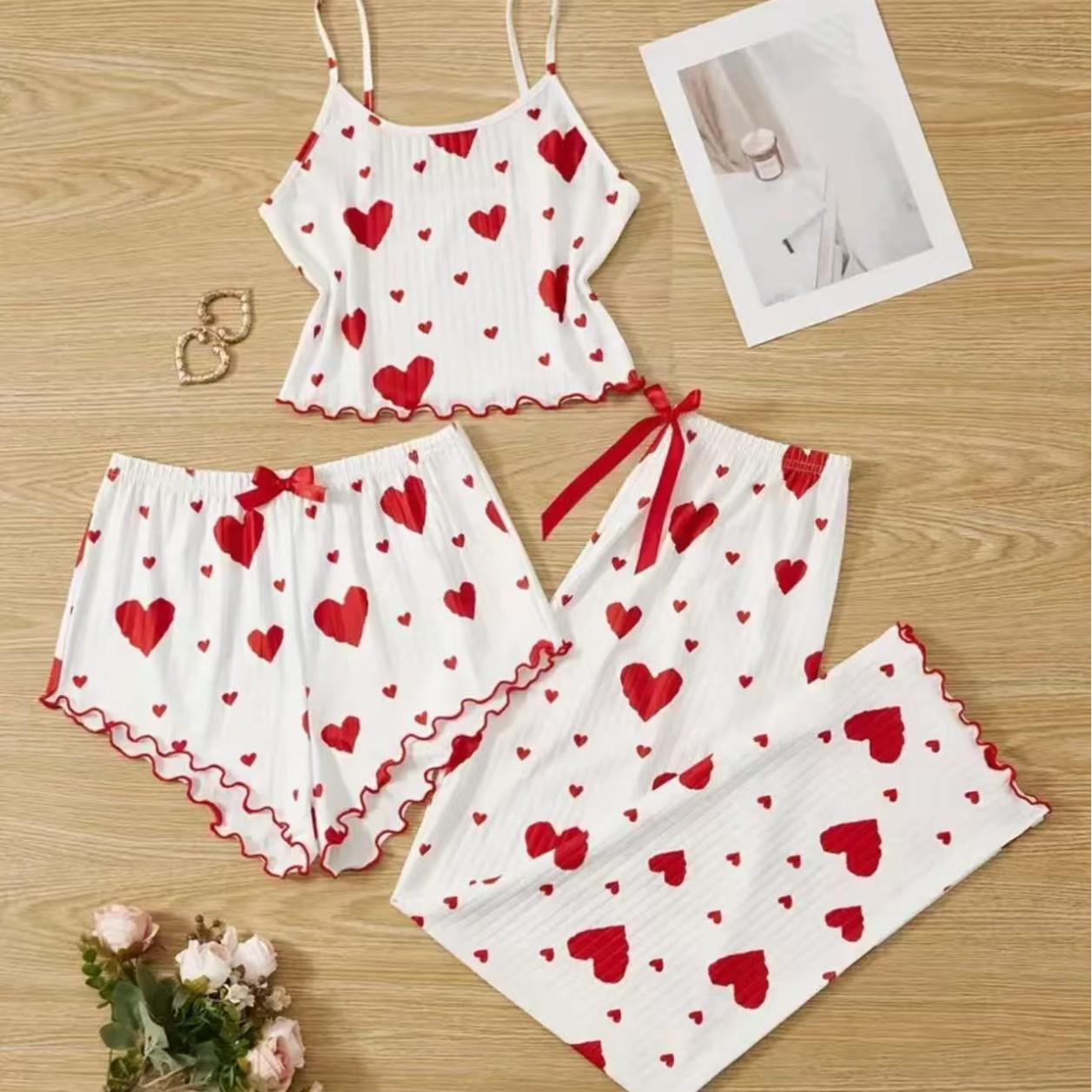 

Хит продаж женская одежда для дома с принтом любовь на бретельках шорты повседневная в рубчик можно носить на улице женский комплект пижамы S красный