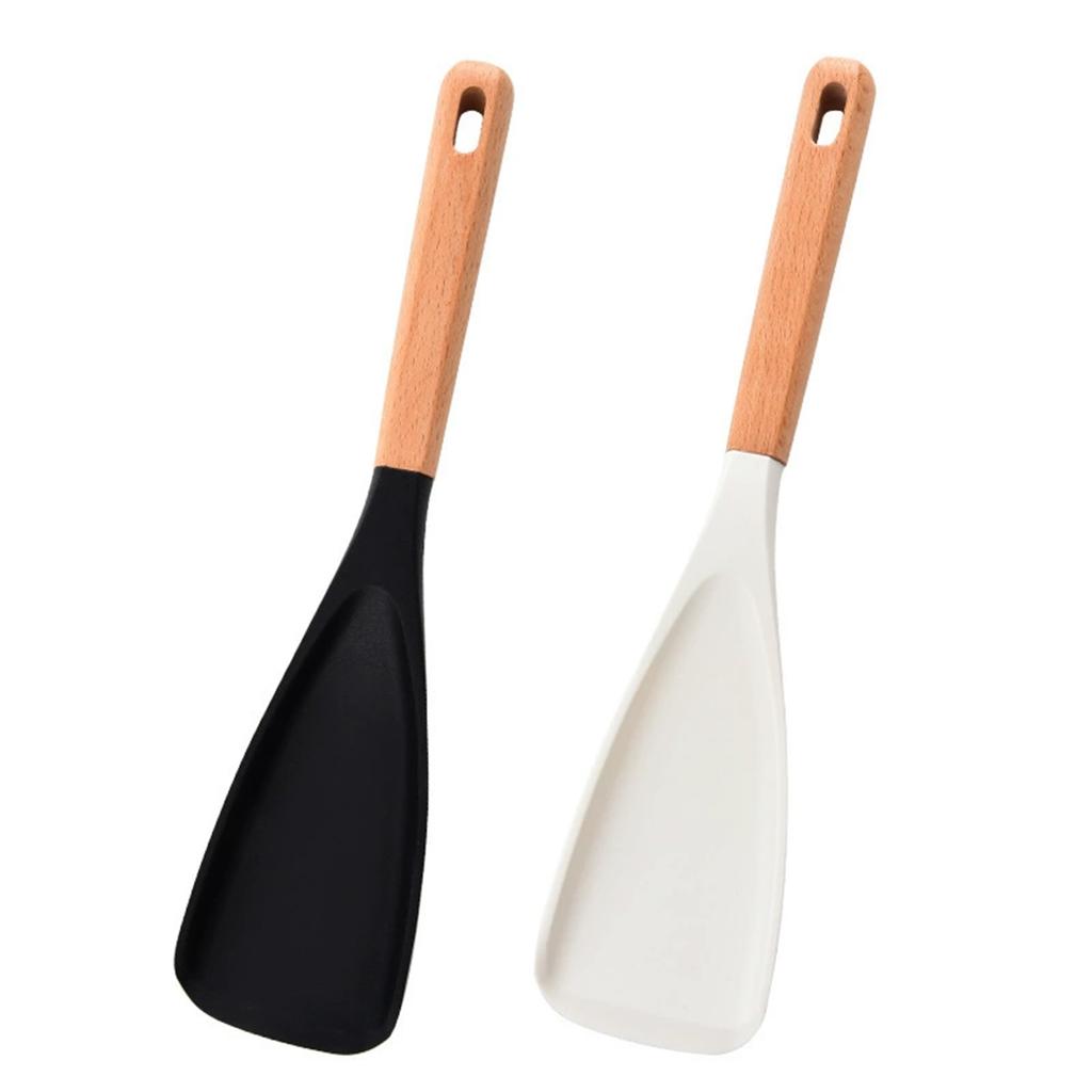 1/2pc Silicone Spatula Cooking Spoon with Wooden Handle Multi-function Spoons Nonstick Spatulas Easy to Clean for Baking Cooking