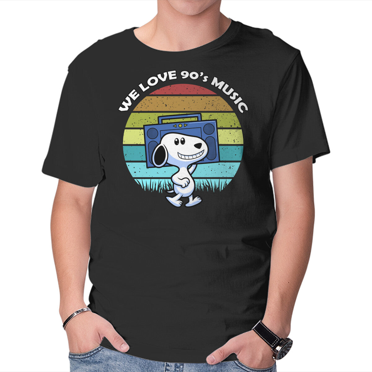 Unisex Crew Neck T-Shirt We Love 90s Music Graphic Short Sleeve Casual Tee XS