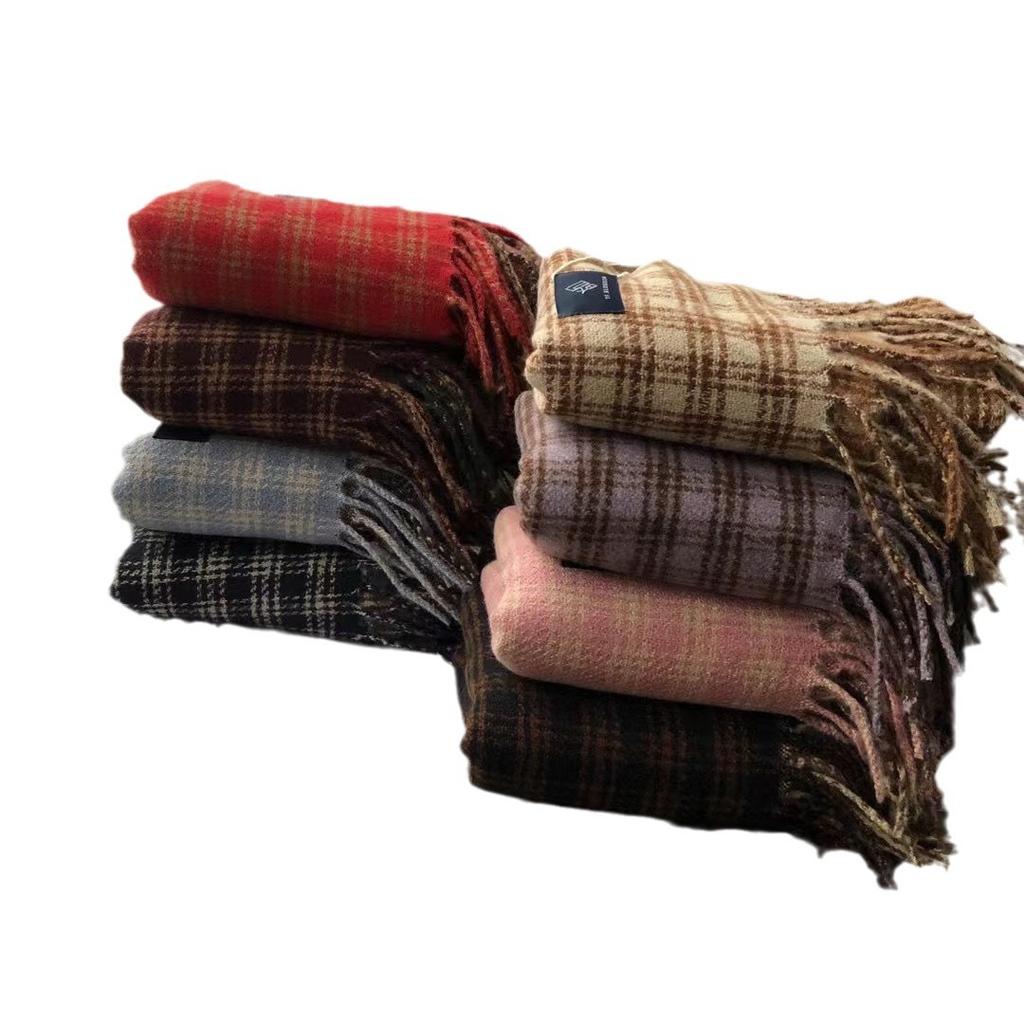 Autumn And Winter Scarf Ab Color Matching Plaid Cashmere Warm Shawl Dual-Purpose Scarf Tide