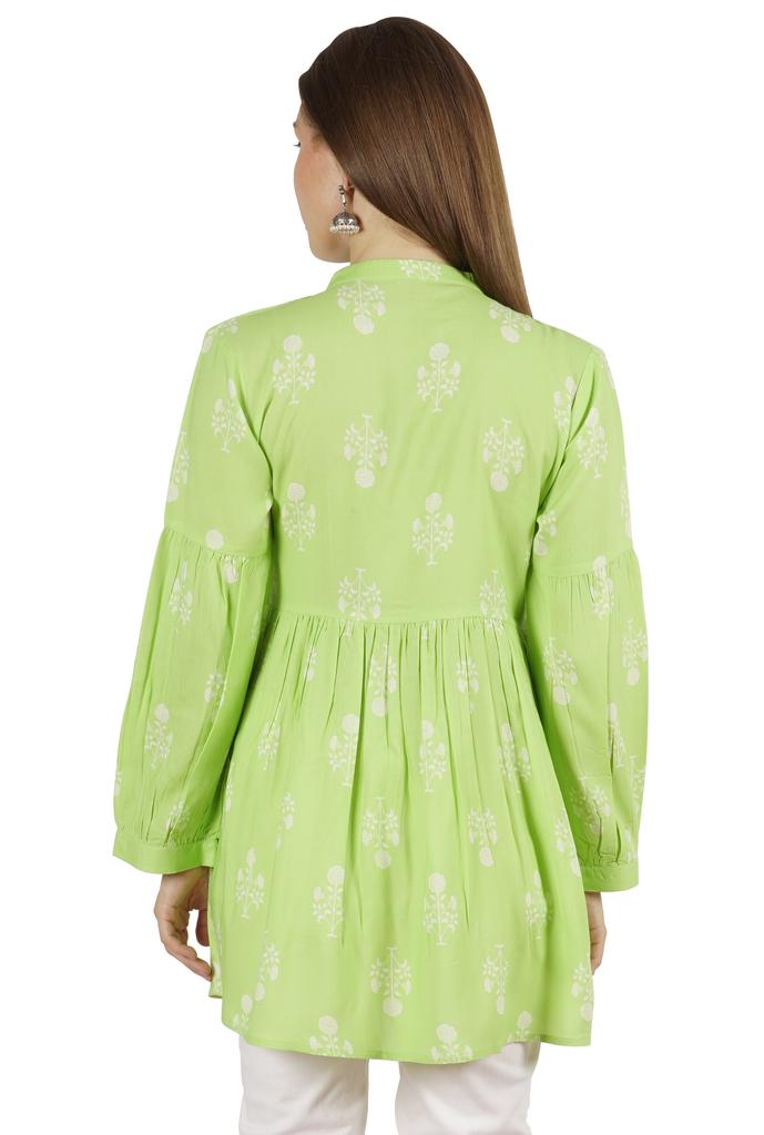 Moomaya Printed Womens Full Sleeve Tunic Mandarin Collar Fit & Flare Long