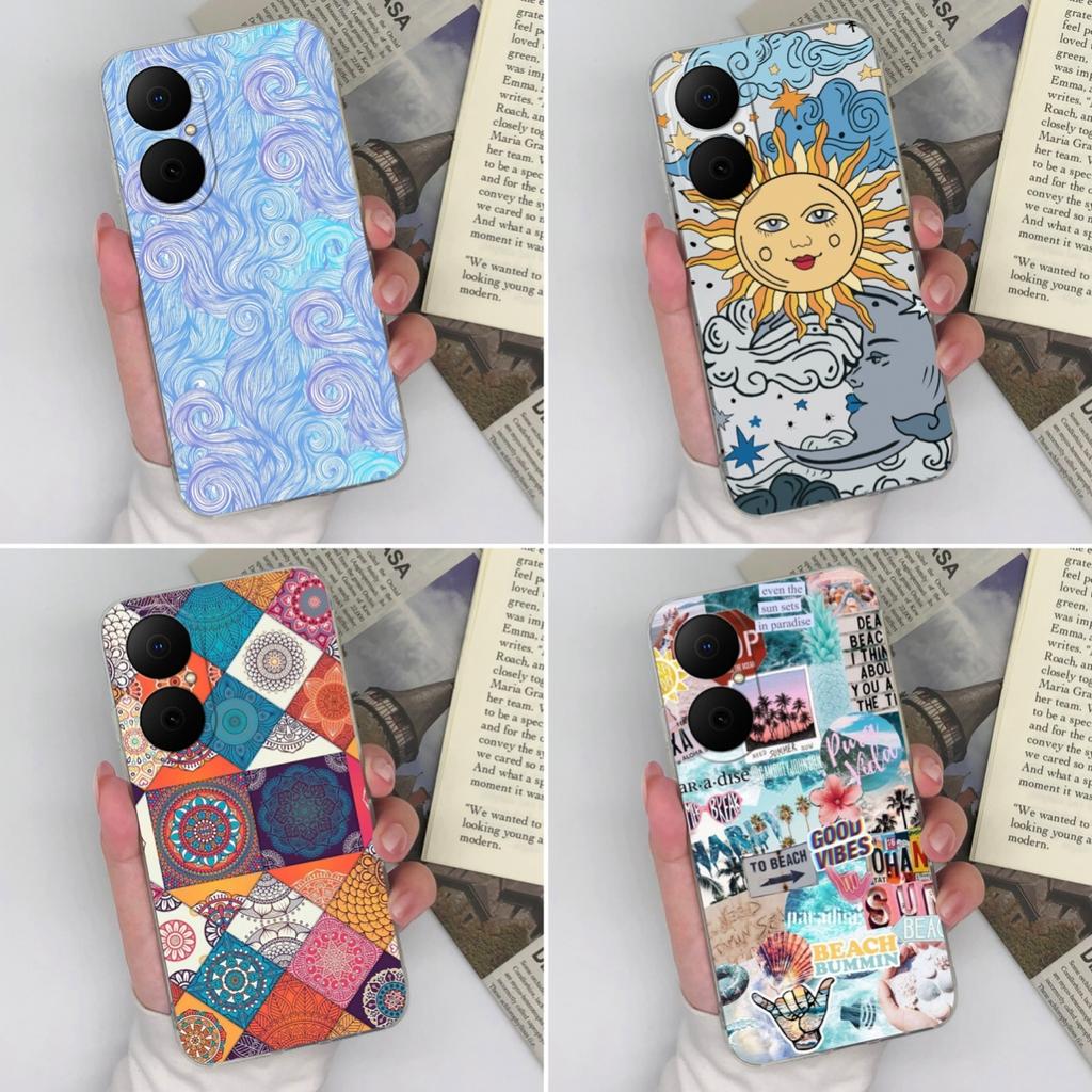 Hüllen-Hülle für Huawei Y5 Y6 Enjoy 80 70x Y8p P40 P50 Mode Sonnenmuster Weich Ultradünn Transparentes Silikon Anti-Rutsch-Schale für Huawei Gehäuse Capa