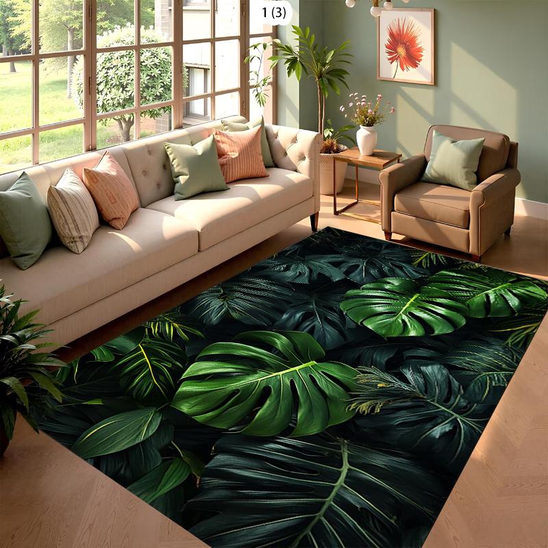 Tropical Jungle Living Room Rug Palm Leaf Monstera Pattern Modern Home Decor Carpet Soft Non-Slip Mat for Living Room Bedroom
