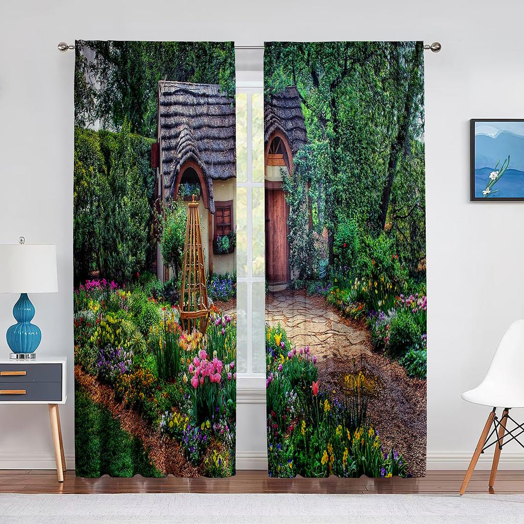 Garden Tulip Flower Field Trees Sheer Voile Curtains for Living Room Bedroom Balcony Party Decor Tulle Curtains Window Treatment