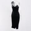 Single Shoulder Midi Dress Cut Out Mesh Velour Sexy Split Black Dress Woman Elegant Fashion Bodycon Party Wear