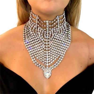 Women's European-American Rhinestone Tassel Necklace: Bold, Multi-layered, Fashion Statement
