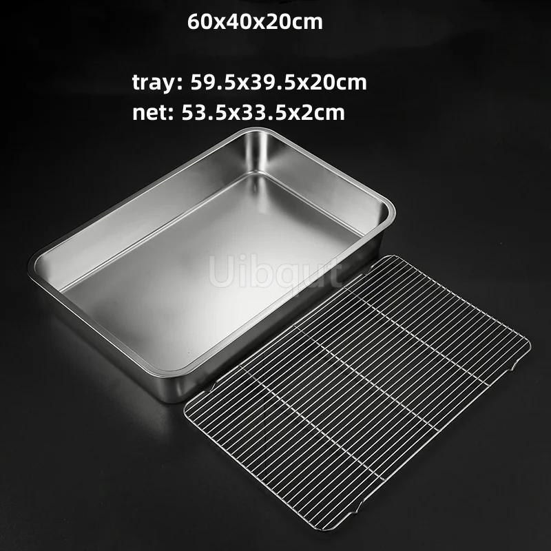 Deep Square Plate Basin with Rack Pallet Stainless Steel Bbq Fast Food Plate with Grid Mesh Dessert Dinner Set Restaurant Trays