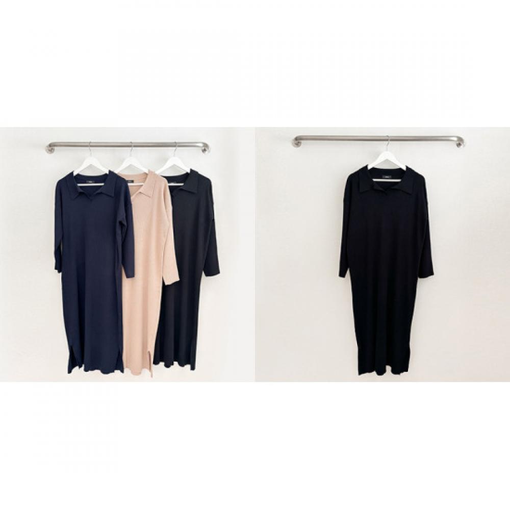 Shop   Women Loose Side Slit Half Open Collar Neck Long Dress Black Ara Wdr 3863