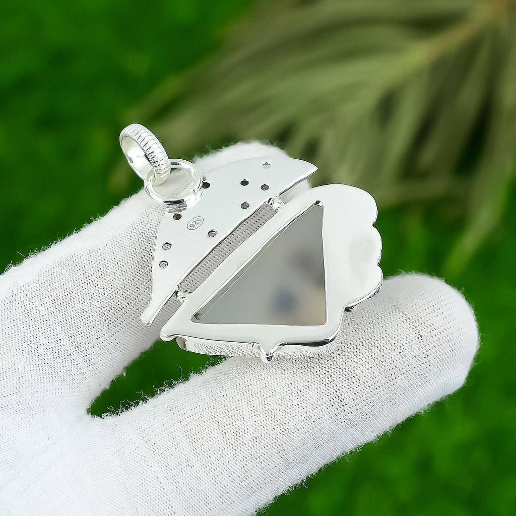 Sterling Silver Natural Dendrite Tiger Mother Artisan Engagement Wedding Pendant