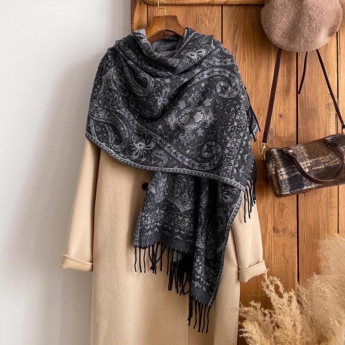 

Autumn And Winter National Style Paisley Thick Pashmina Warm Shawl Long Tassel Print Scarf Women Keep Warm Stoles