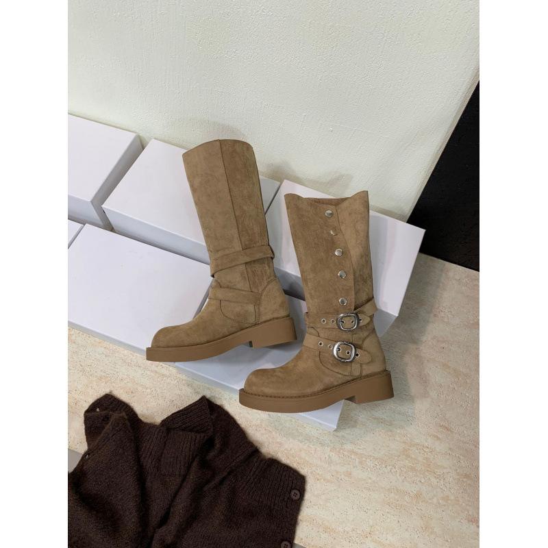 

Ретро Пустошь Ветер Складной Двойной Носить Западные Ковбойские Сапоги 2025 Осень и Зима Новые Толстый Каблук Толстая Подошва Полусапоги Женские 39 хаки