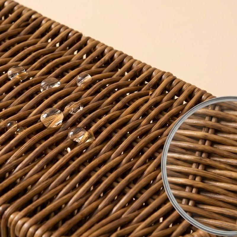 Portable Tableware Basket with Top Handle, Artificial Wicker PE Flatware Holder for Dining Table Service, Counter Storage, and Outdoor Meals