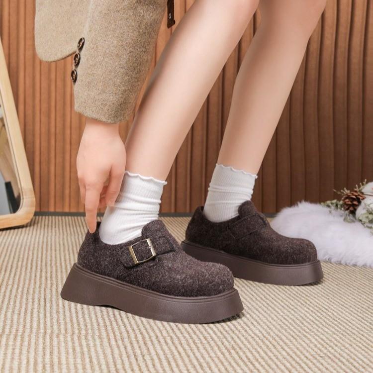 Fashion Shoes Woman Comfortable and Elegant All-Match Casual Female Sneakers Round Toe Loafers with Fur Retro Winter New Slip-on Solid