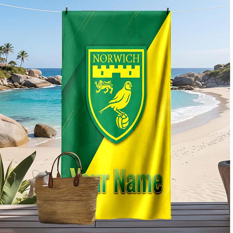 Norwich City Personalisiertes Bedrucktes Strandtuch Fußballlogo Unterstützung Benutzerdefinierter Name Text Absorbierendes Handtuch Für Sport Reisen Besonderes Geschenk