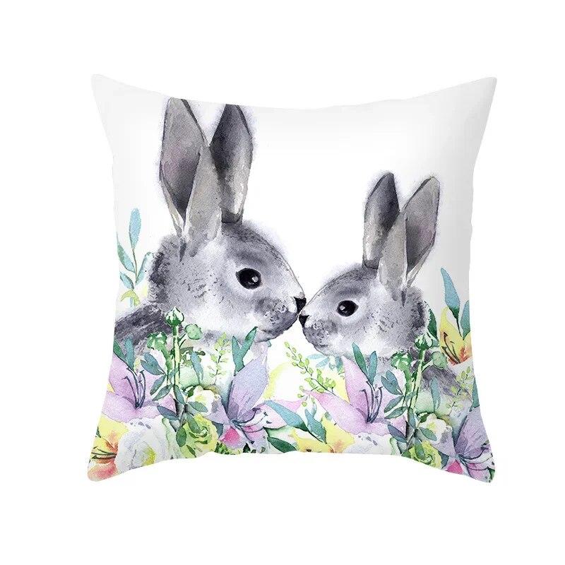 Spring Home Decor Cushion Cover Happy Easter Eggs Rabbit Decorative Pillow Covers Flowers Bunny Printed Throw Pillowcase 45x45cm
