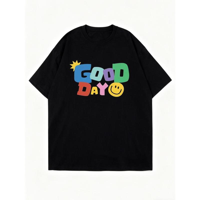 Oversized T Shirt Black Good Day Colorful Print And Smile Face Graphic Casual Wear For Women Summer Outfit Street Style Fashion Top