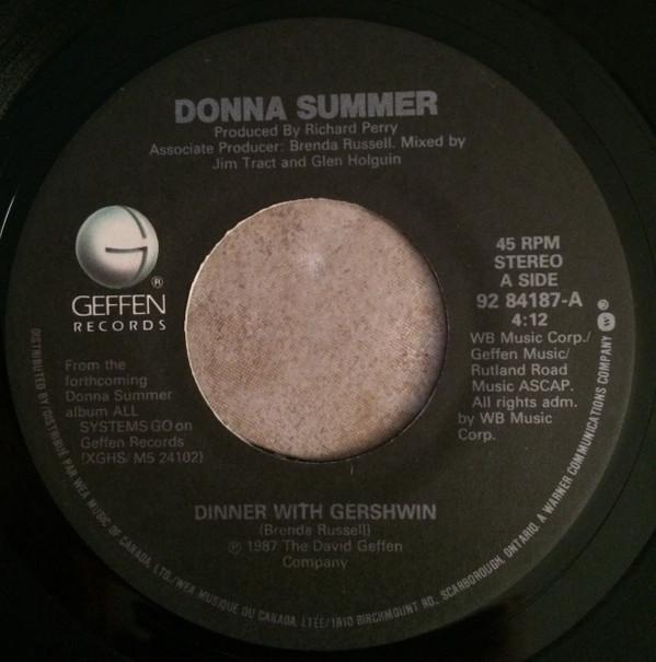 

7inch Record DONNA SUMMER - Dinner With Gershwin 9284187 GEFFEN 1987 Canada Dance & Electronica Used