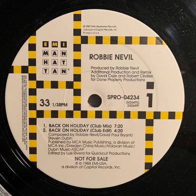 12inch Record ROBBIE NEVIL - Back On Holiday SPRO04234 EMI-Manhattan R 1988 US Pop Used