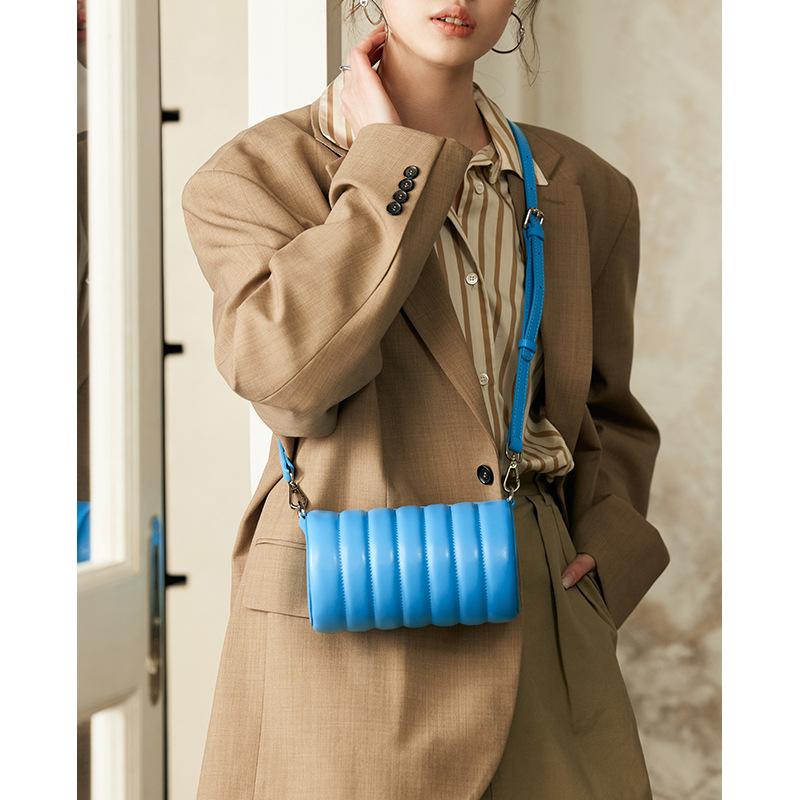Shoulder Bags Women Split Cow Leather Detachable Strap Cylinder Bag Hand Carry Female Handmade