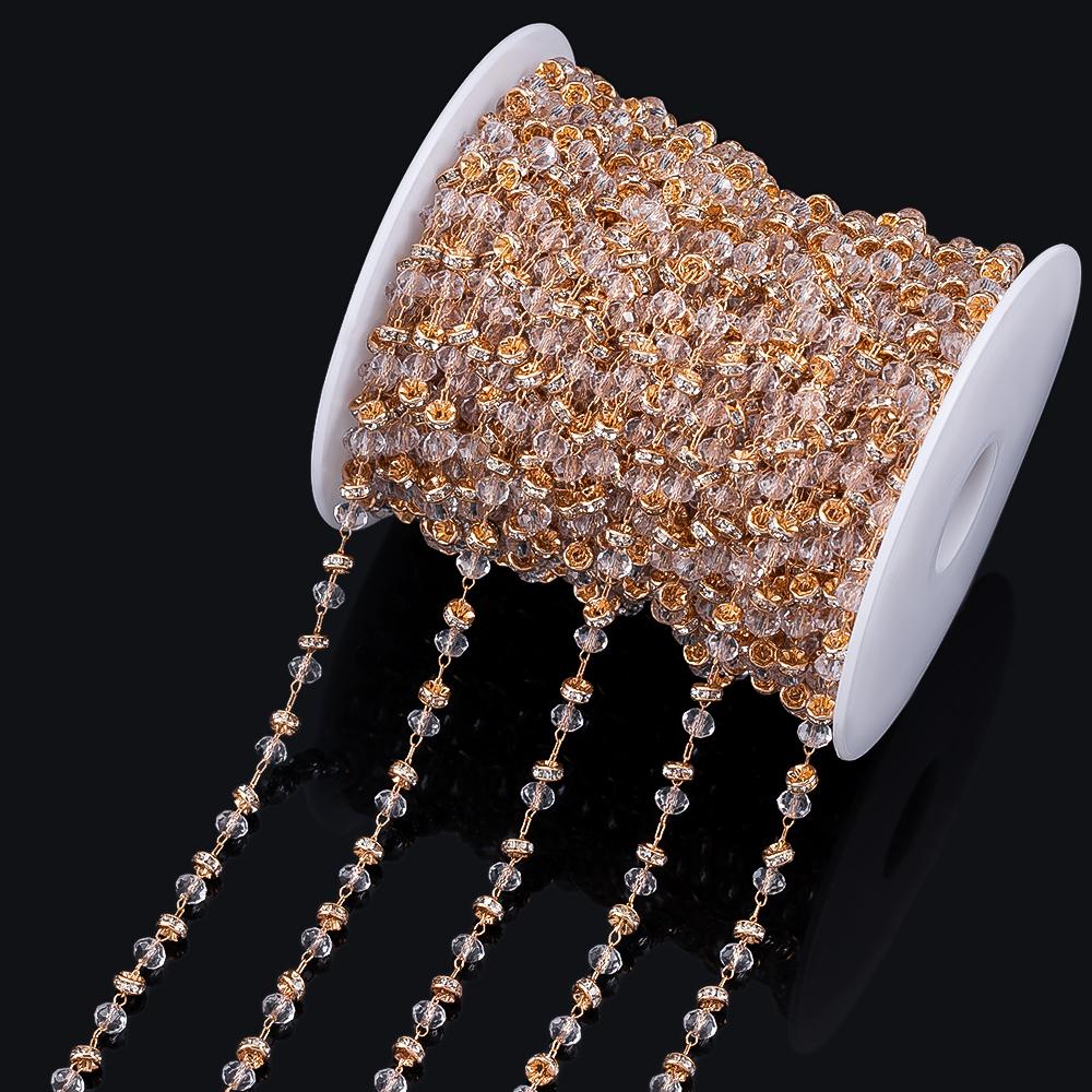 0.5M 1M Colorful Crystal Ball Beaded Chain Glass Beads Necklace Chain Accessories for Jewelry Making Component Crafts DIY Supply