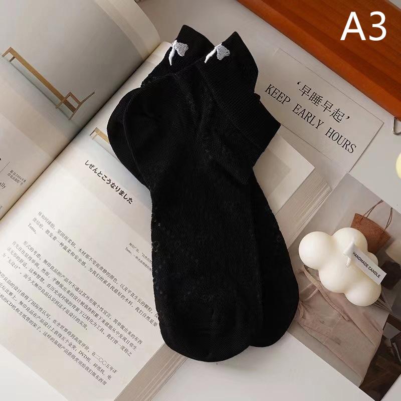 Design Heel Bow Women Short Socks Lolita Kawaii Summer Thin Breathable Hollow Out Low Tube Sock Ins Trend White Cotton Socks