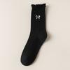 Ladies Spring and Autumn Thin Wooden Ear Embroidered Bow In The Tube Pile Pile Cotton Socks