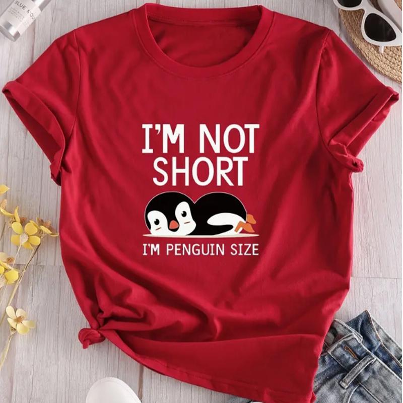 Fashion Women Cute Penguin Alphabet Print T Shirt Funny Casual O-neck Short Sleeves T-shirt Summer Female Tee Shirt