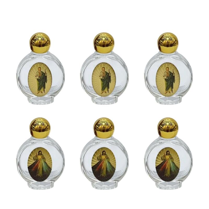 

Set of 6 Glass Holy Water Bottle With Metal Lid For Christian Baptisms Religious Decors Travel Friendly Water Dispenser золотий