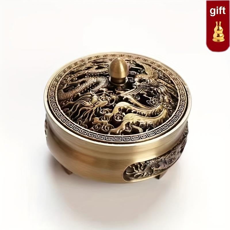 Dragon and Phoenix Large Incense Burner, Incense Cone Burner, Tea Burner, Aromatherapy Machine, Three-legged Alloy Incense Burner, Zen-style Incense