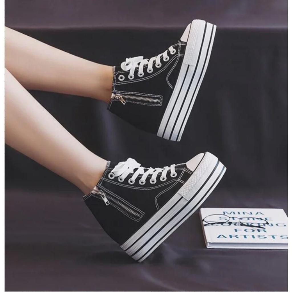 Women's Canvas Flat Shoes New Spring/autumn Double-sided Zipper Board Shoes Korean Style Versatile Thick Sole Sneakers