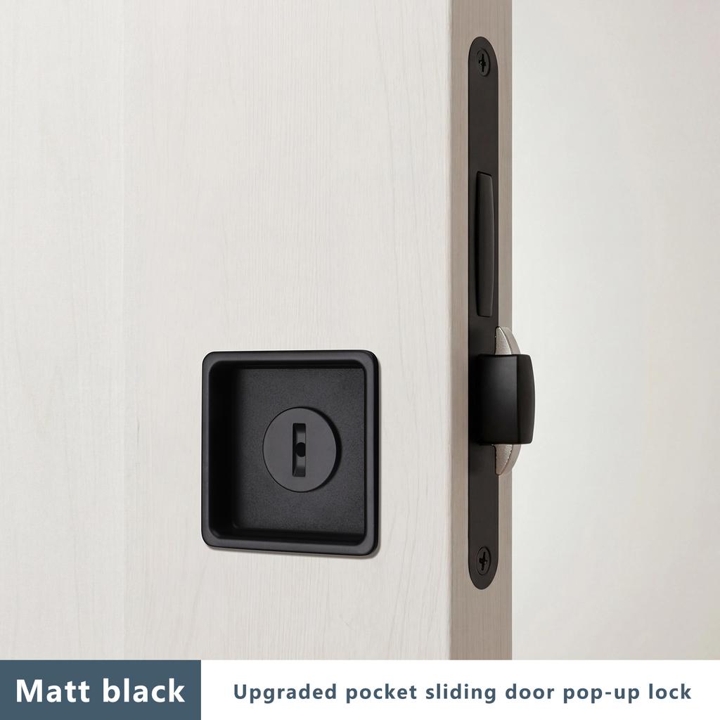 Black Invisible Pocket Sliding Door Lock with Side Handle for Balcony Kitchen Bathroom Bedroom - Pocket Door Hook Lock