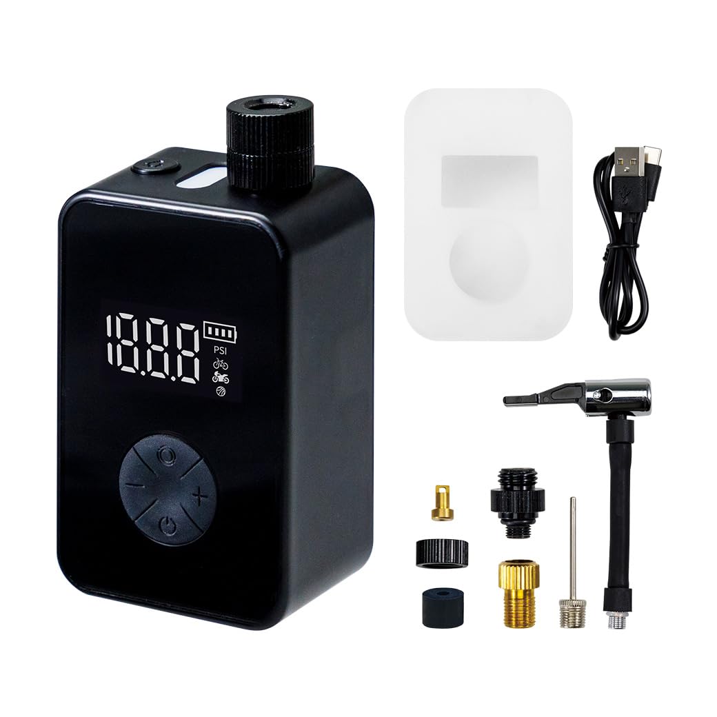 

3R PumPush Велосипедный 130 PSI Давление Портативный Электрический Совместимый с Presta и Schrader для Шоссейного Включает Насос для Мяча и Велосипеда Многоцелевой, чёрный